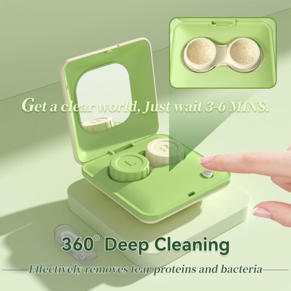 Ultrasonic Portable Contact Lens Cleaner with Mirror – For All Lens Types (Green)