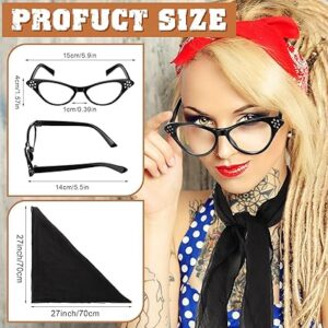 1950s Retro Cat Eye Glasses & Chiffon Scarf Set – Perfect for Costume Parties (Black)